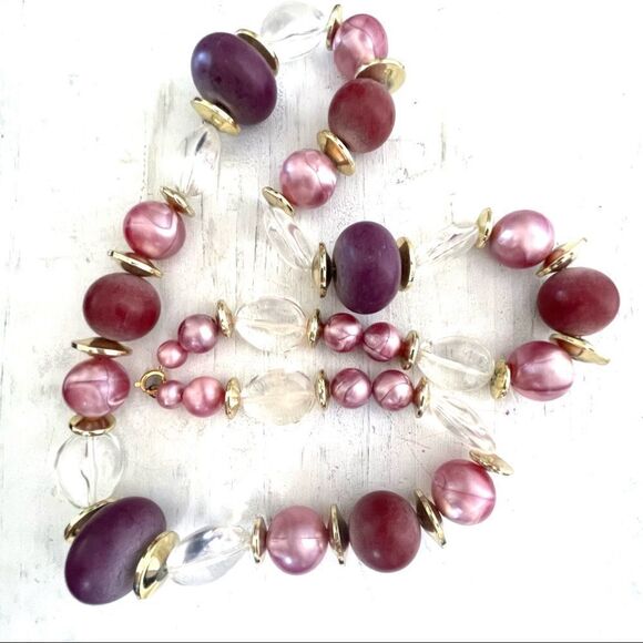 Purple clear and gold tone large beaded statement necklace - Picture 3 of 12